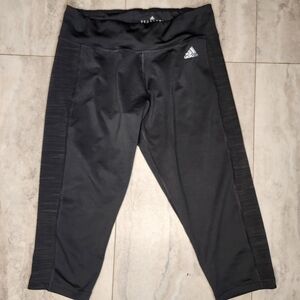 Adidas crop leggings work out pants Sz: M black gym marled gray panels yoga walk